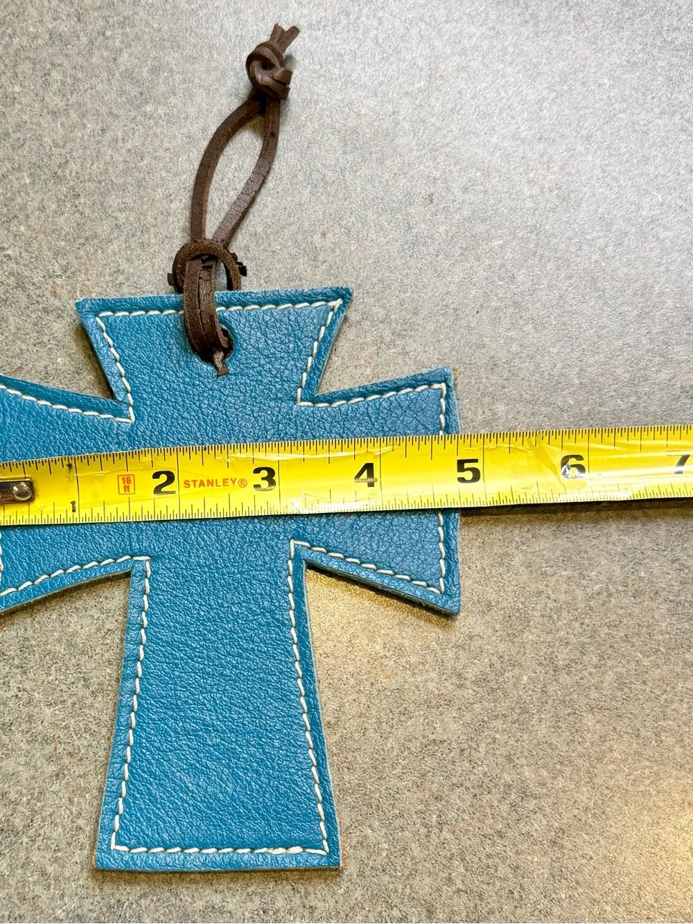 Turquoise Leather Cross with Hanger